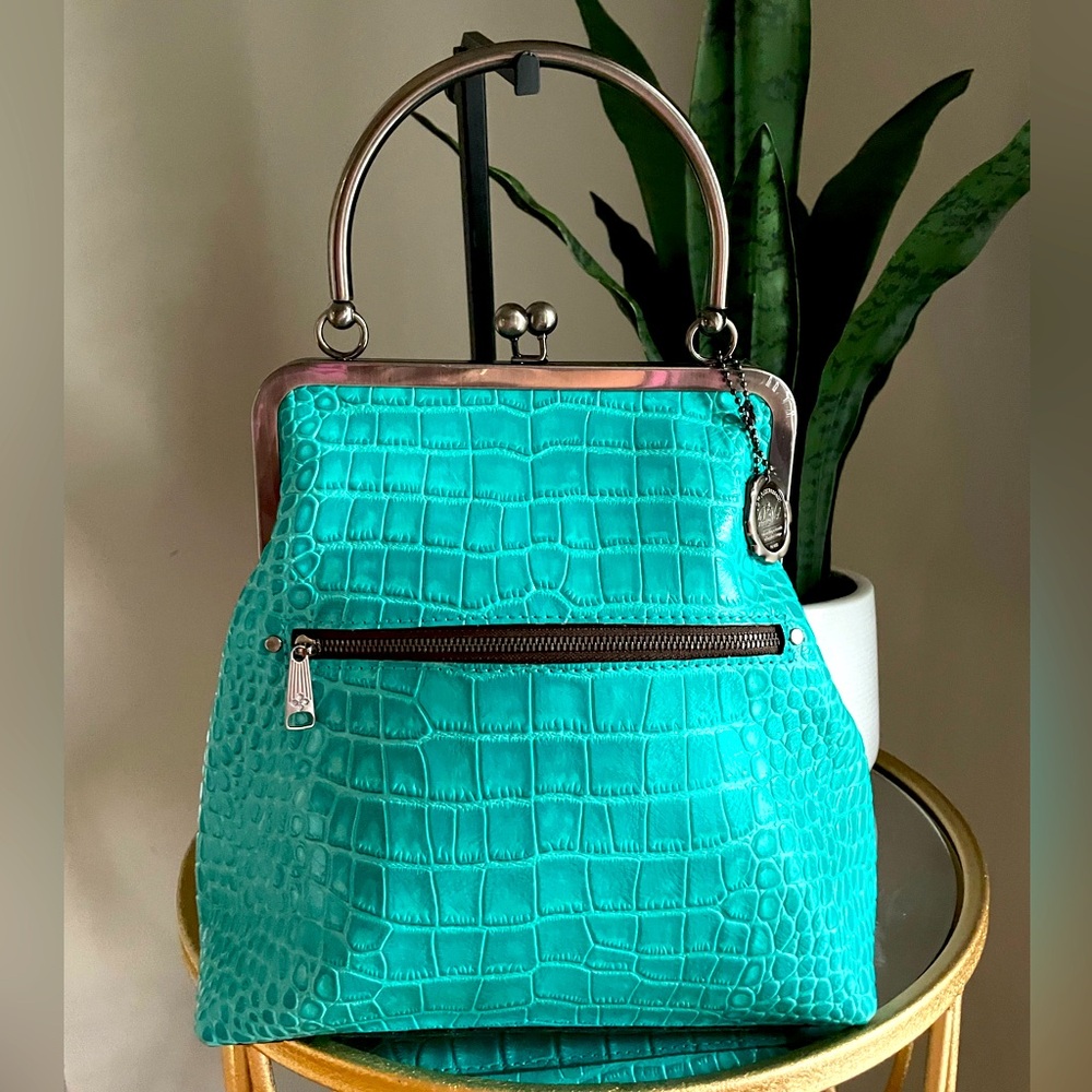 10th Anniversary Patricia Nash Aqua Croc Embossed Bag